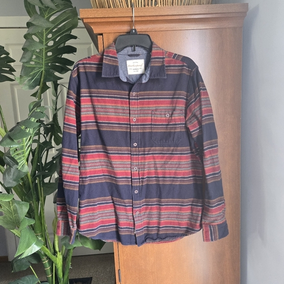 Weatherproof Vintage Striped Button Flannel- Red and Blue Mens Large - Picture 1 of 4